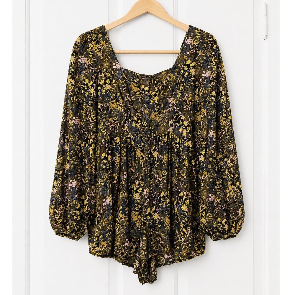Urban Outfitters Floral Smocked Romper Women’s Size M Black Yellow Boho
